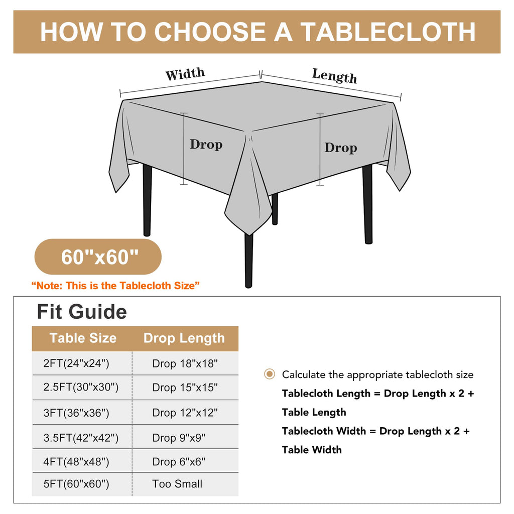 Square Tablecloths Fall Table Cloth, Rust, 60x60 Inch, 2 Pack