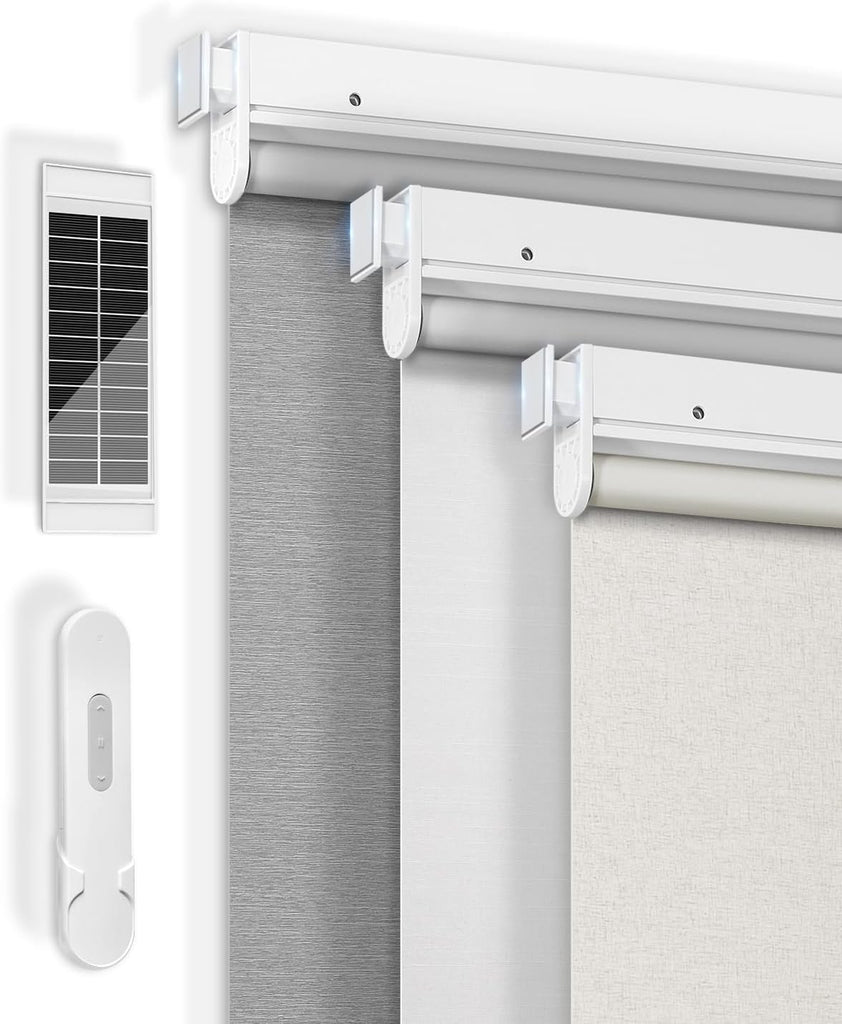 No-Drill Motorized Blinds with Remote, Blackout Roller Shade - Nature Oatmeal beige