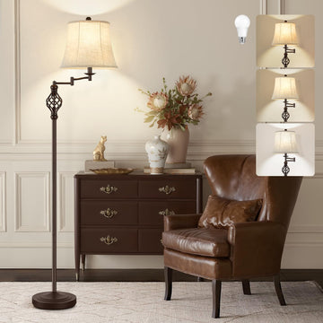 Color Temperature Adjustable Floor lamp, Traditional 350° Adjustable Swing Arm Floor Lamp Vintage Pole lamp Farmhouse