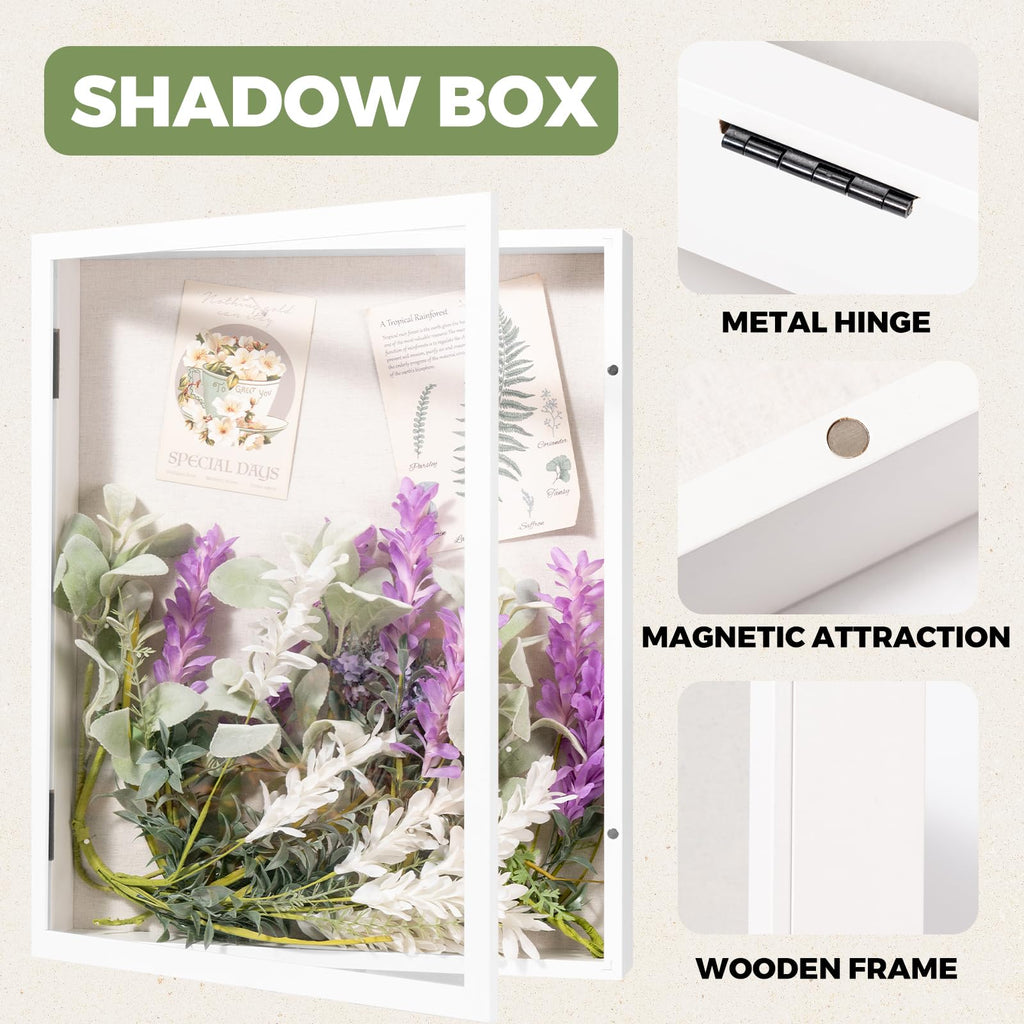 16x20 Shadow Box Wood Picture Frame, 2.16 Deep, Real Glass, White