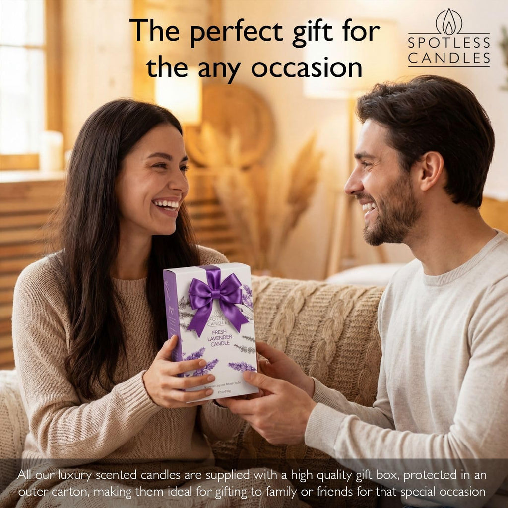 Lavender Candle 22oz Gift Boxed: 130 Hour Burn, Minimum 10% Fragrance Oil, Crackling Wooden Wick, Bergamot Lavender &