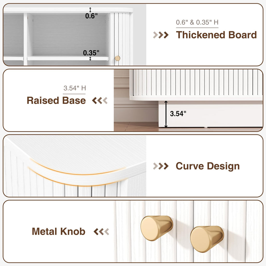 Fluted Shoe Storage Bench, 63" W Long Entryway Bench with Sliding Door, Mud Room Benches with Seat, Upholstered