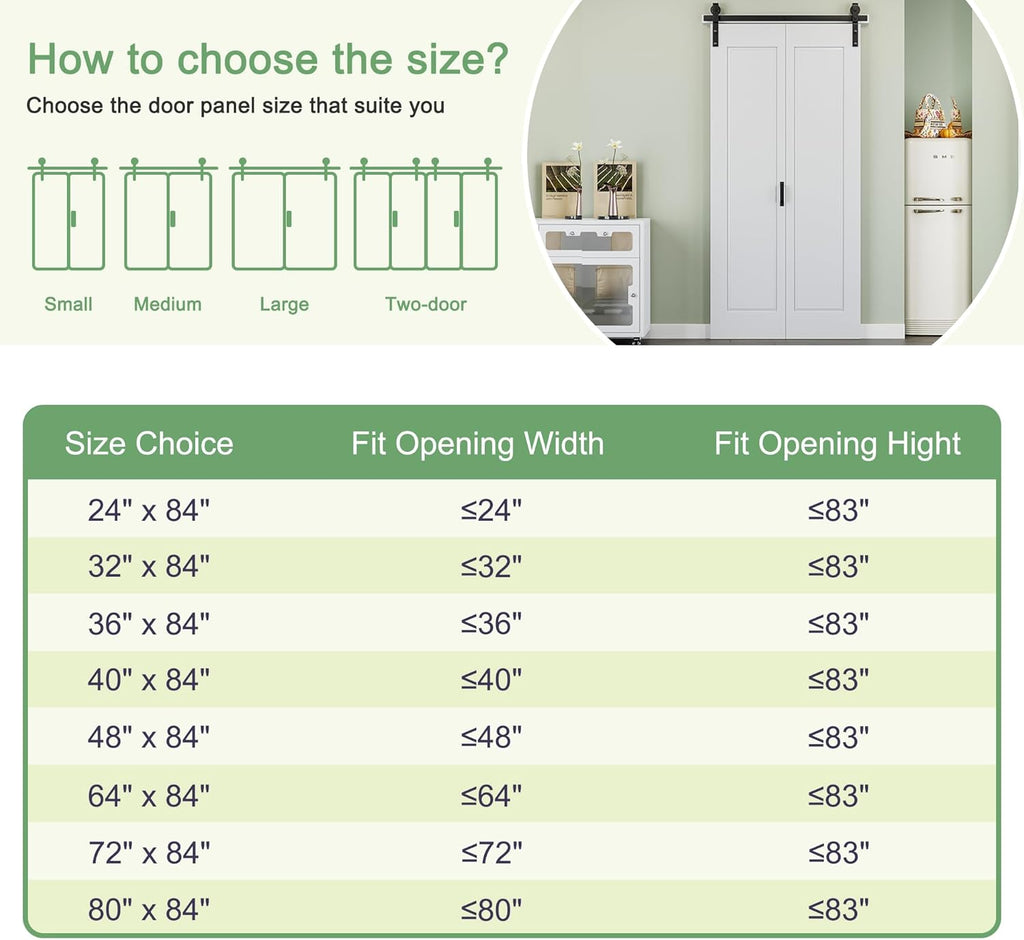 72" x 84" 1 Panel Bifold Barn Door, 80" Track Kit for 4 Closet Doors, Pre-Assembled Panel Bi-fold Ba