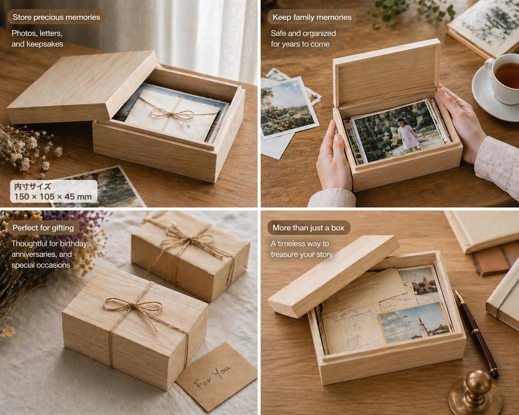Wooden Keepsake Box for Photos & Memories, Japanese Kiribako Storage for Letters & Postcards, 5.9 x 4.15 x 1.8