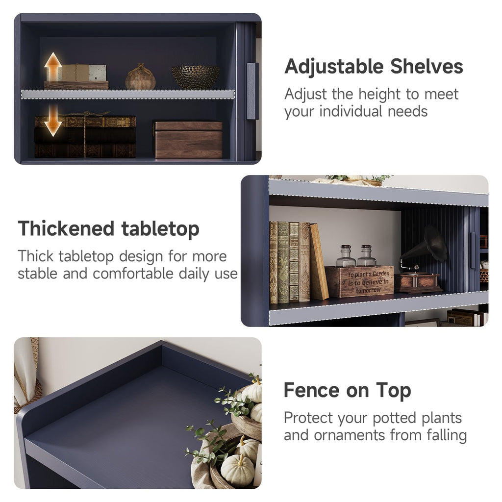 51.2" Sideboard Buffet Cabinet with Outlet & Sliding Door, Blue