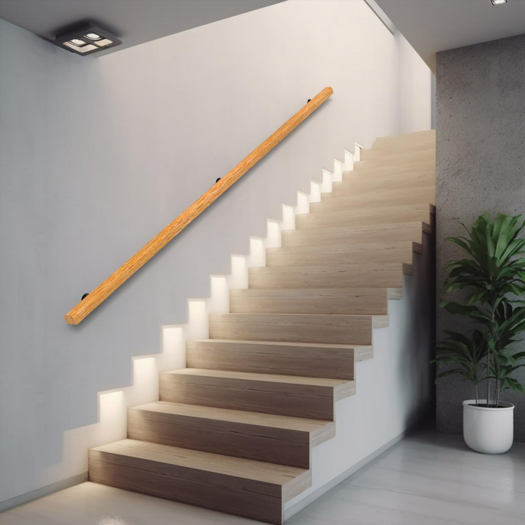 5FT Wood Stair Handrails Wall Mount, Hand Railings for Stairs Indoor Outdoor, Non-Slip Staircase Handrail for