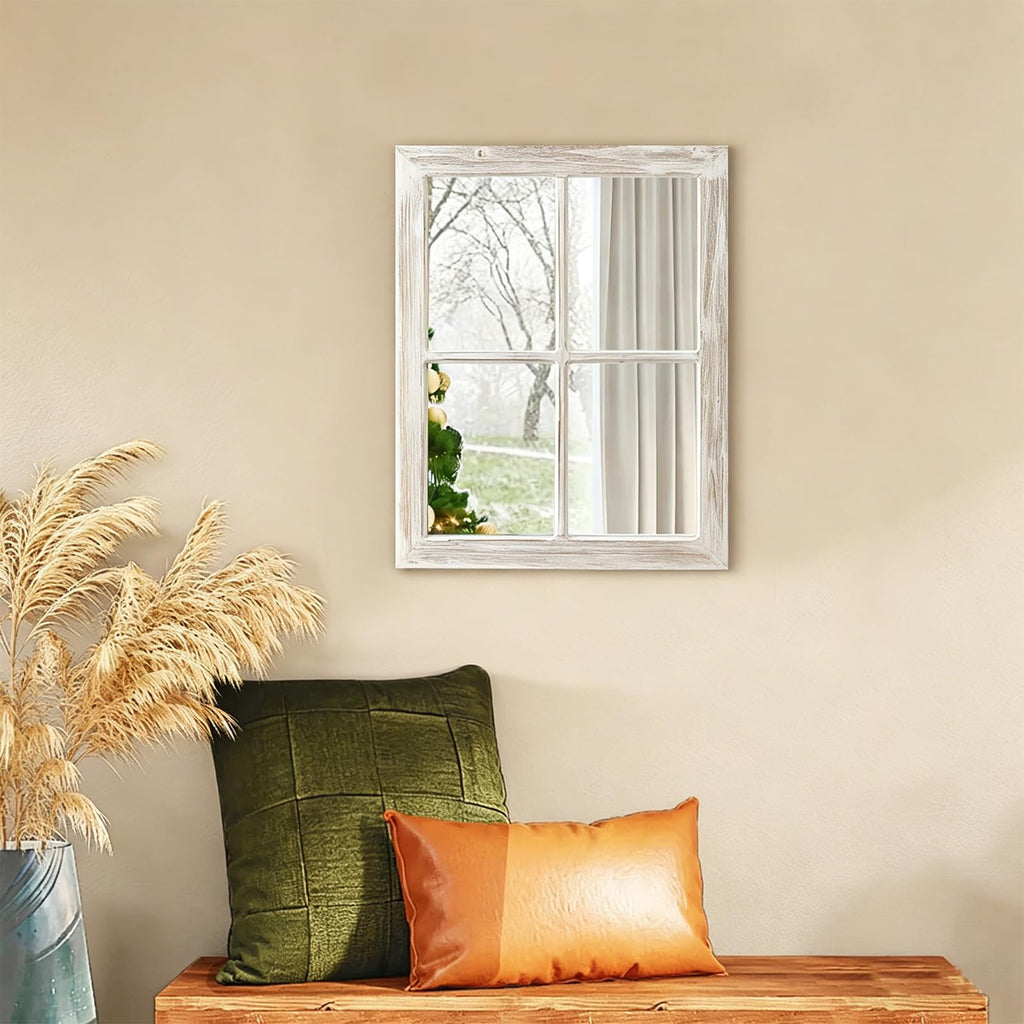 Farmhouse Window Pane Mirror, Washed White, 18 X 23 Inch