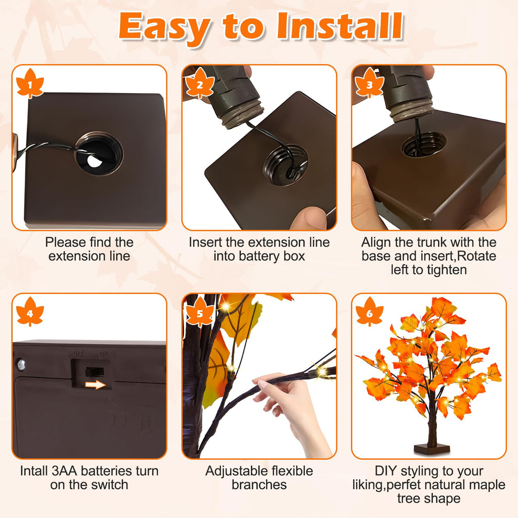 Fall Decor 2 Pack Fall Trees Artificial Lighted Maple Tree Thanksgiving Decor 48 LED Table Fall Lights Up Tree