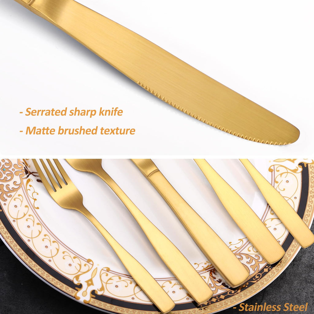 Gold Matte Silverware Set Service for 8,40 Piece Flatware set,18/0 Stainless Steel Utensils Set,Cutlery Utensils