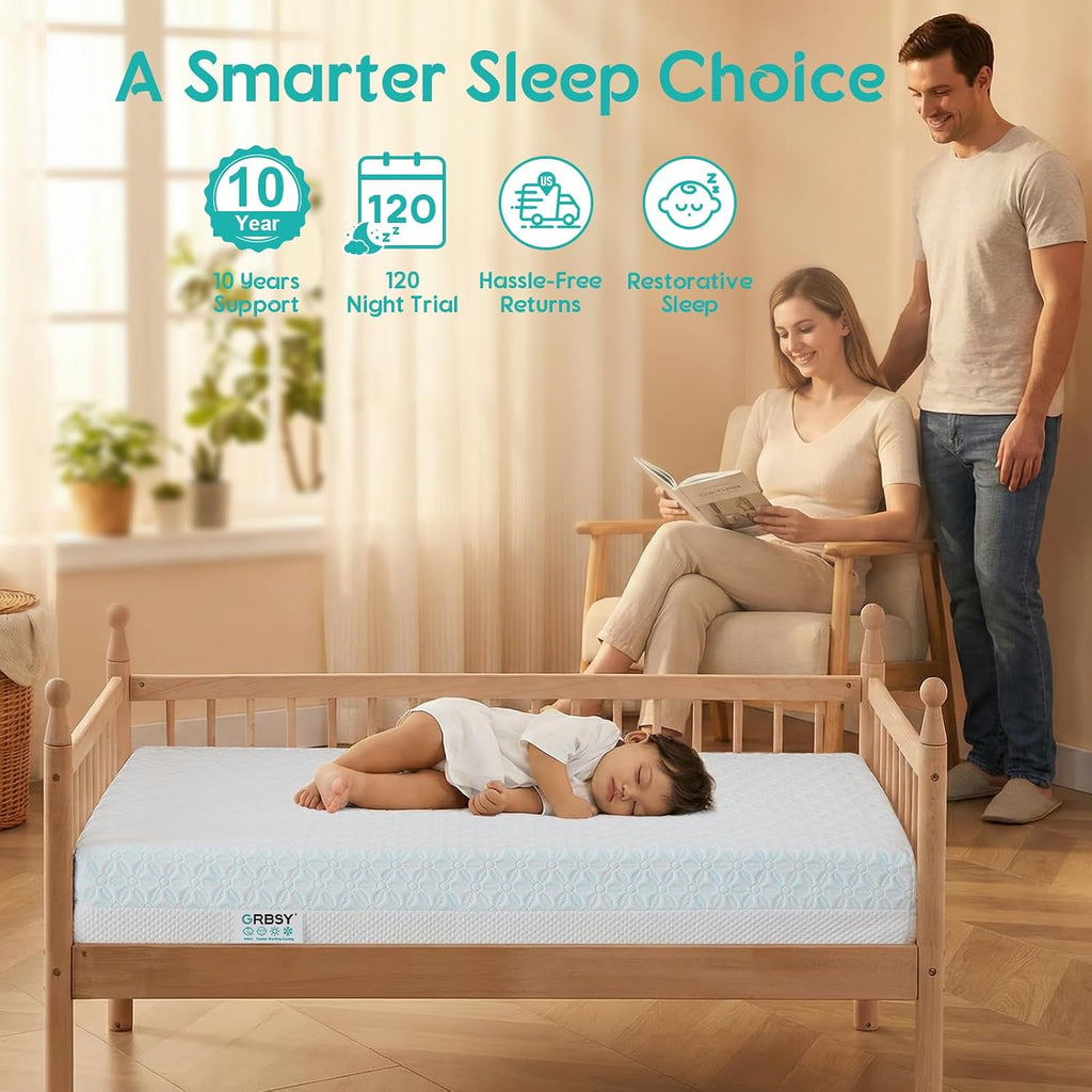 4 in 1 Crib Mattress, 6" Dual Sided Memory Foam Toddler Bed Mattress, Cotton Heat & Tencel Cooling Cover, Firm