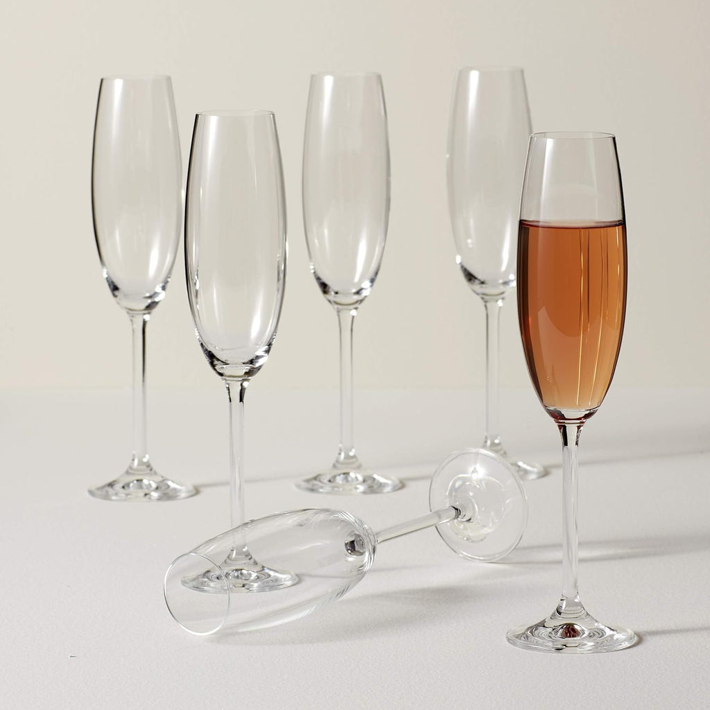 Champagne Flutes, Tuscany Classics 8 Oz Champagne Glasses Set of 6, 1.5 x 10-inch, Clear European Glass, Stemware