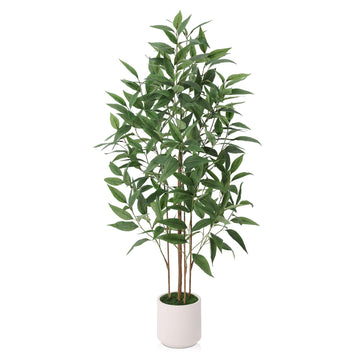 4Ft Artificial Eucalyptus Plant with White Planter