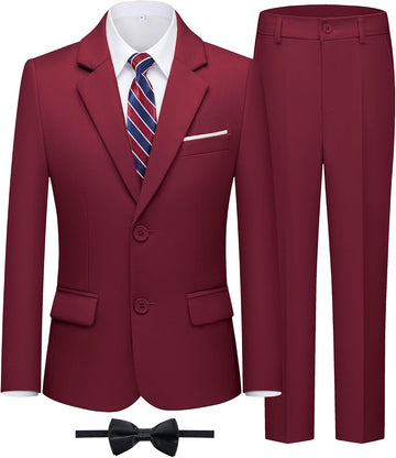 Boys' Formal Slim Fit Suit,5 Piece Suit Set,Jacket,Adjustable Waist Pants,Dress Shirt,Ties