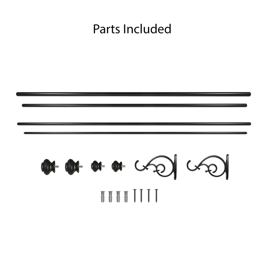 Urn Telescoping Double Drapery Rod Set, 36-72", Antique Silver