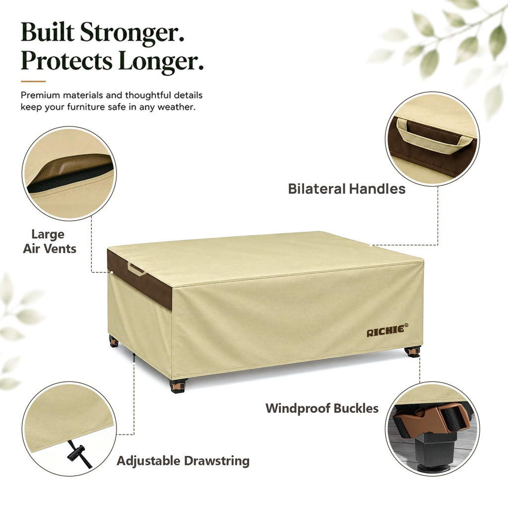 Patio Coffee Table Cover, 600D Heavy Duty Waterproof Outdoor Furniture Cover, Windproof Buckle Straps & Drawstring
