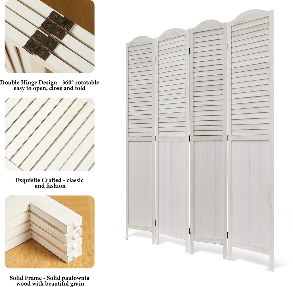 Room Dividers, 5.75Ft Individual Privacy Screens Foldable Wooden Louver & MDF Stable Wall Divider Bedroom, 4 Panels