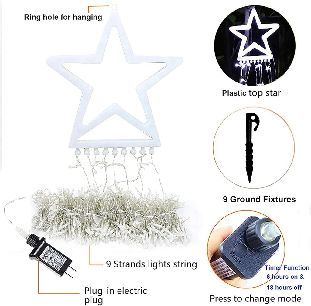 Christmas Decoration Lights, Outdoor Christmas String Lights 320 LED 11.5Ft Waterfall Tree Light with Big Star Topper