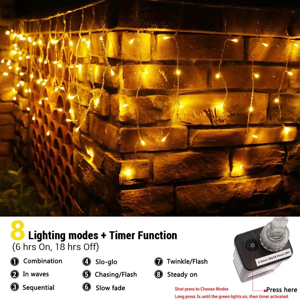 Christmas Icicle Lights Outdoor, 360 LED 29.5ft 8 Modes Fairy Icicle String Light with 60 Drops, Led Christmas Lights