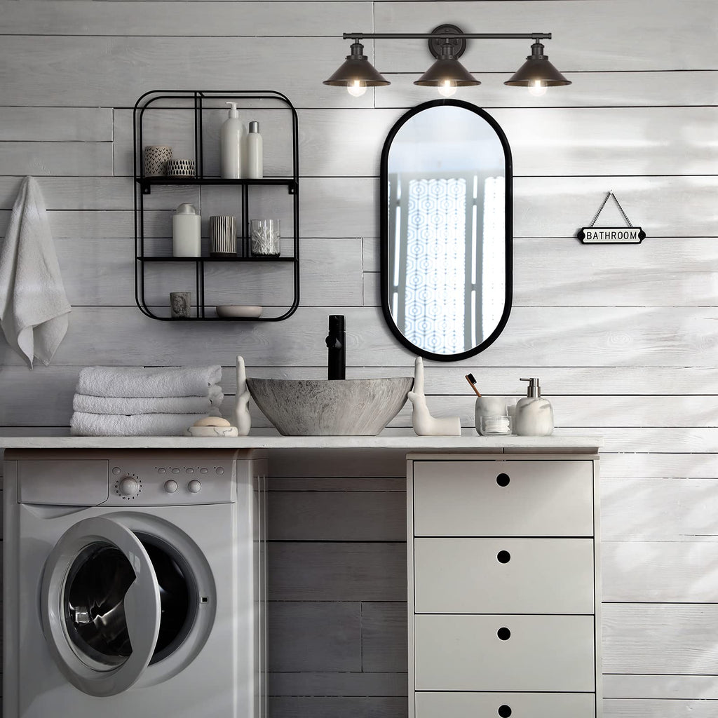 3-Light Black Bathroom Vanity Light Fixtures Over Mirror, Farmhouse Vanity Wall Sconce Lighting with Metal Shade