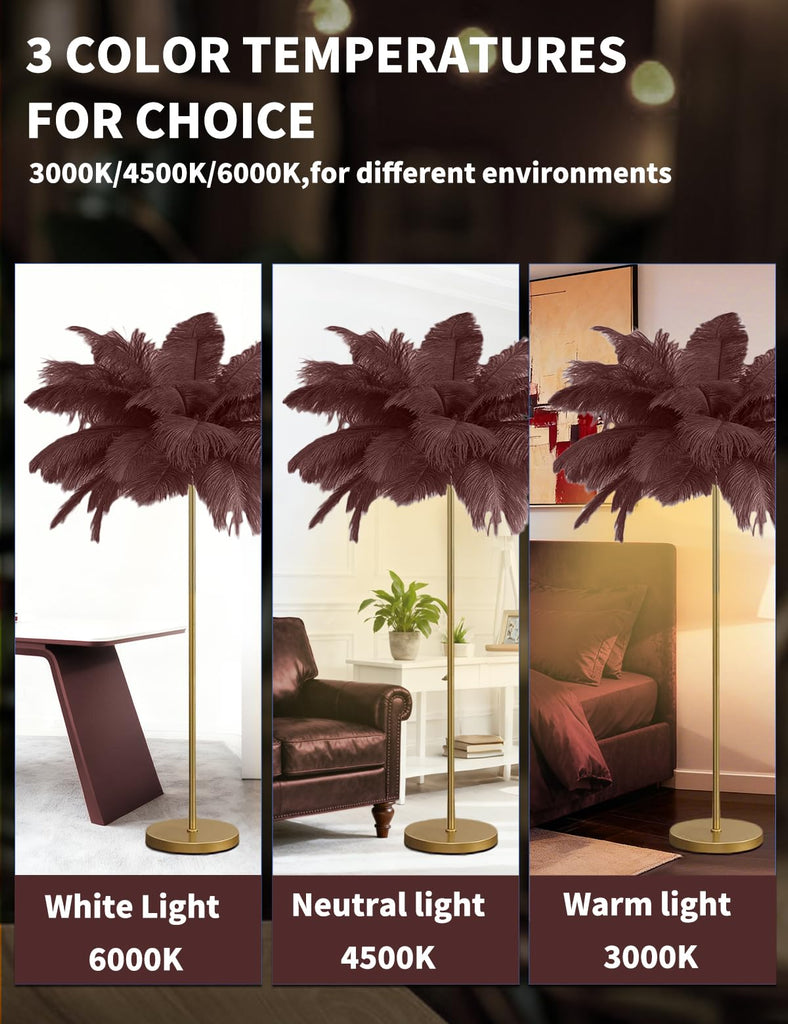Feather Floor Lamp, Fluffy Ostrich Feather Floor Lamp, 3 Color Temperatures Led Corner Modern Floor Lamps Christmas