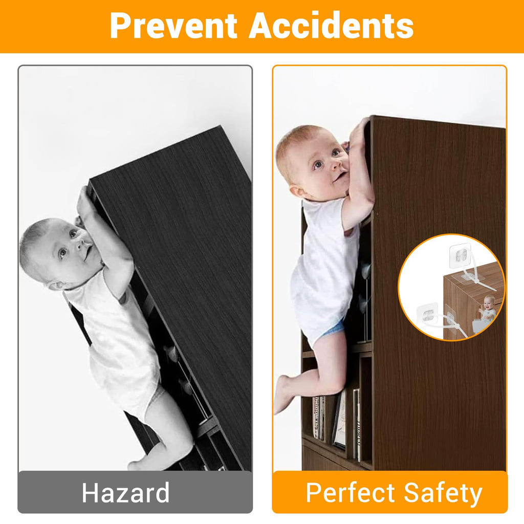 No Drill Furniture Anchors Adhesive (10 Packs) for Baby Proofing, Adjustable Anti-Tip Furniture Wall Safety Straps