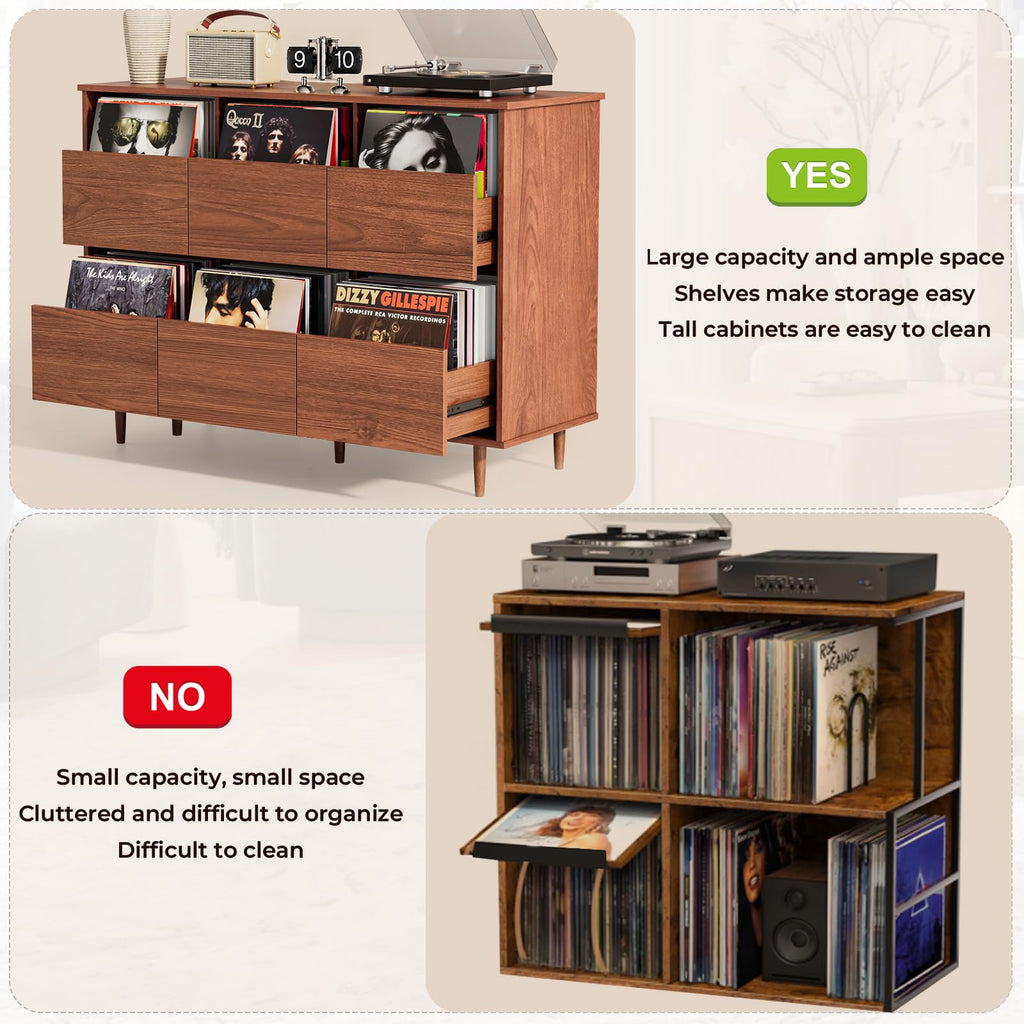 47.2" Large Record Player Stand, Vinyl Record Storage Cabinet, Brown