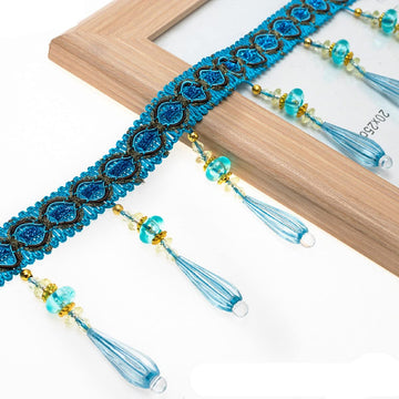 Braid Hanging Beads Pendant Tassel Trim Hanging Ball Fringe Fabric Ribbon Trimming DIY Craft Sewing Accessory - 4 Yards