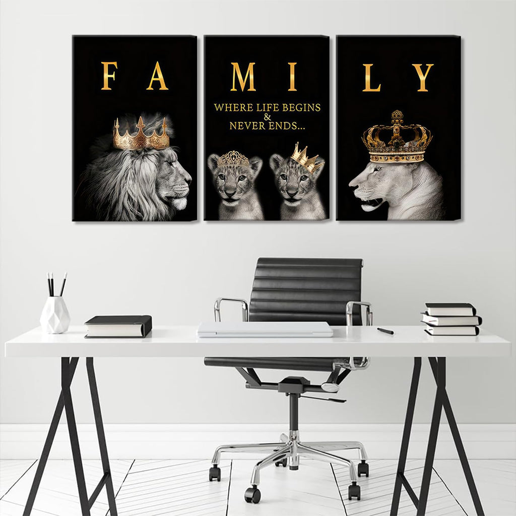 3Pcs Framed Modern Motivational Lion Family Canvas Wall Art
