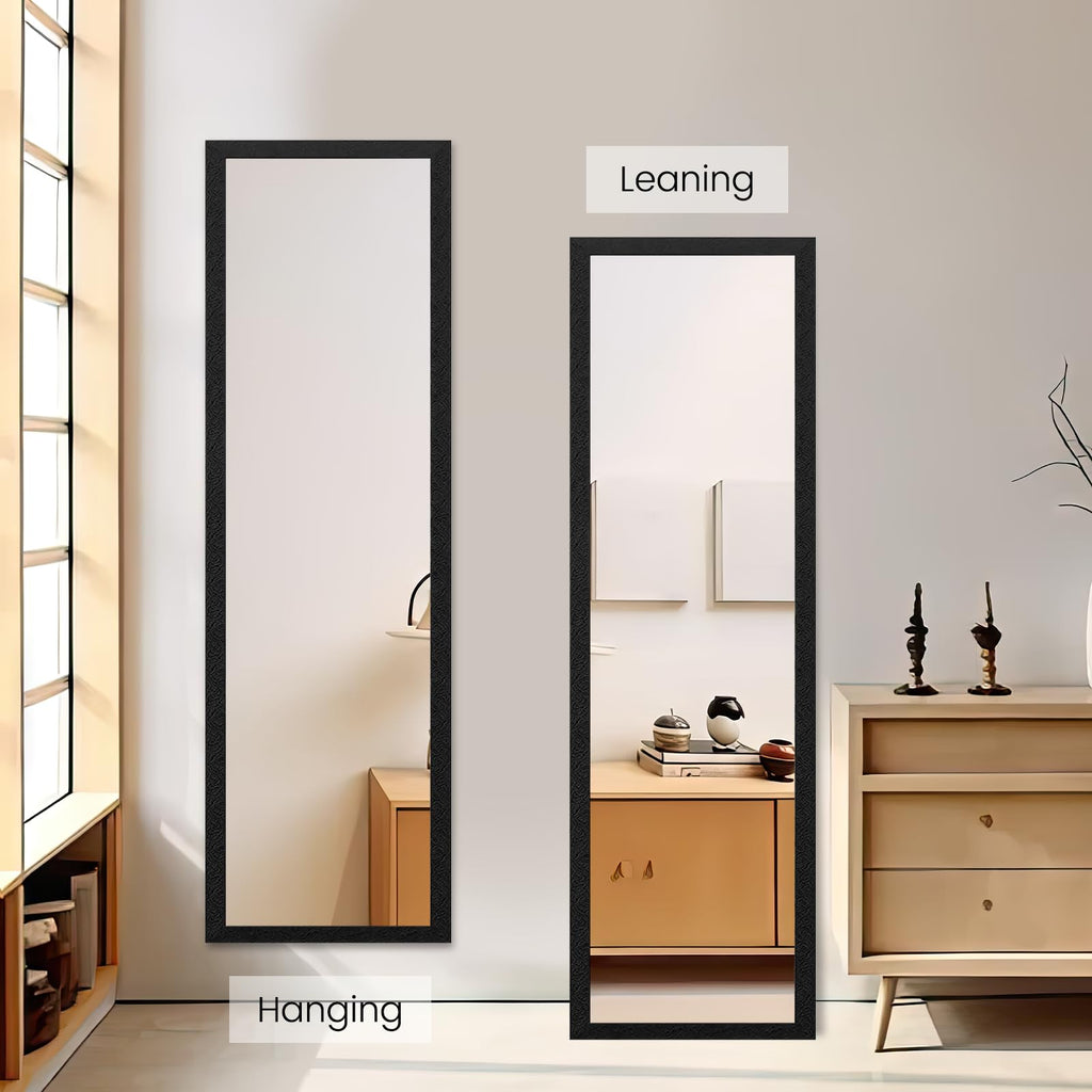 50" x 14" Full Length Wall Mirror, Black Baroque Door Mirror