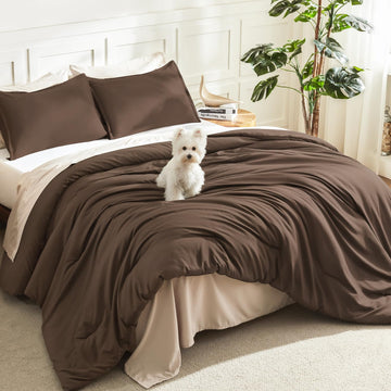 Brown Comforter Set, 3 Pieces Solid Bedding