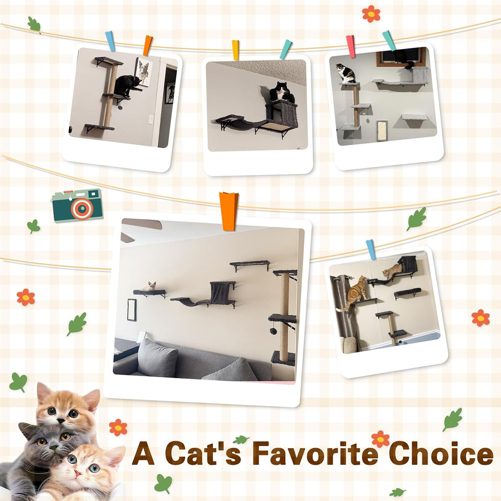Cat Wall Shelves 6-in-1 Wall Mounted Cat Furniture 40 lbs, Dark Grey