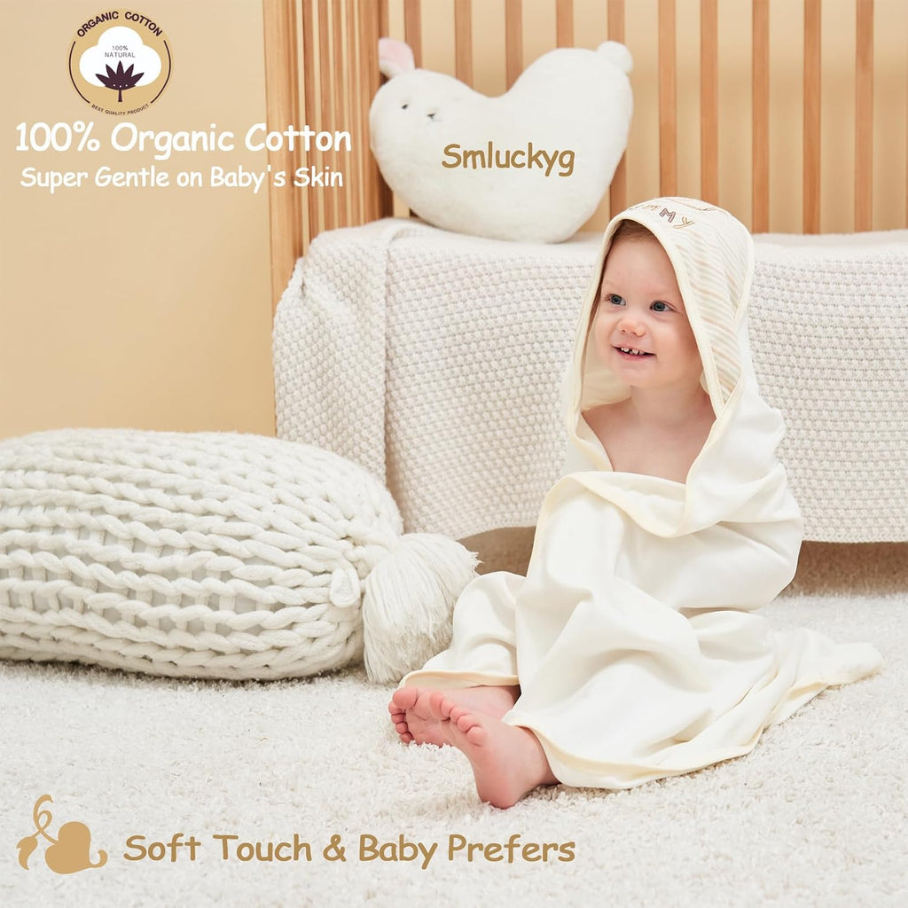 Pack Organic Cotton Hooded Baby Towel Set, Washcloths, Ultra-Soft, White