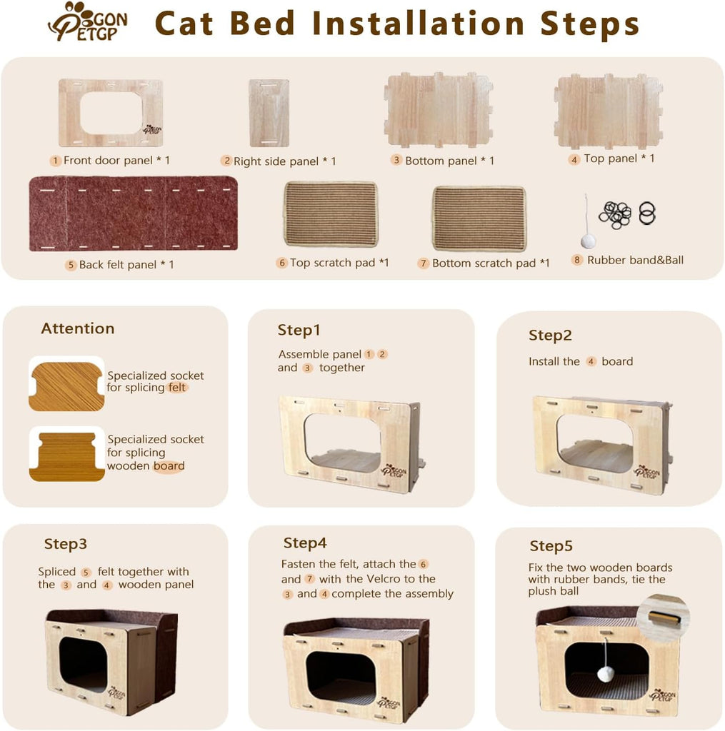 Cat Houses for Indoor Cats, Two-Story Cat Bed Cube for Multiple Small Kittens, Removable Felt Cat Cave Hideaway Condo