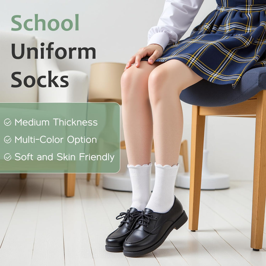 6 Pairs Cotton Girls Socks Ruffle Kids Crew Ankle School Uniform
