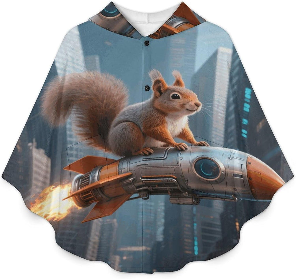Rocket Squirrel Wearable Blanket Hoodie Flannel Hooded Blanket | Sweatshirt Oversized Cozy Sweater Gift