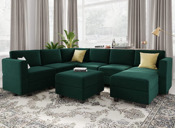 Modular Sectional Sofa with Storage Seat Oversized U Shaped Couch with Reversible Chaise Sofa Set with Ottoman Green