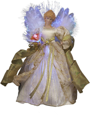 CUL Fiber Optic LED Angel Christmas Treetop Figurine, 12-Inch, Ivory and Gold