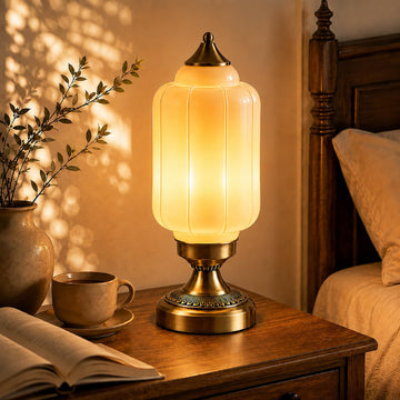 Vintage Brass Table Lamp with Milk-White Glass Shade