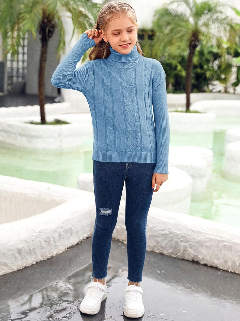 Turtleneck Sweaters Pullover Kids Toddlers Cable Knit Long Sleeve Jumper Tops
