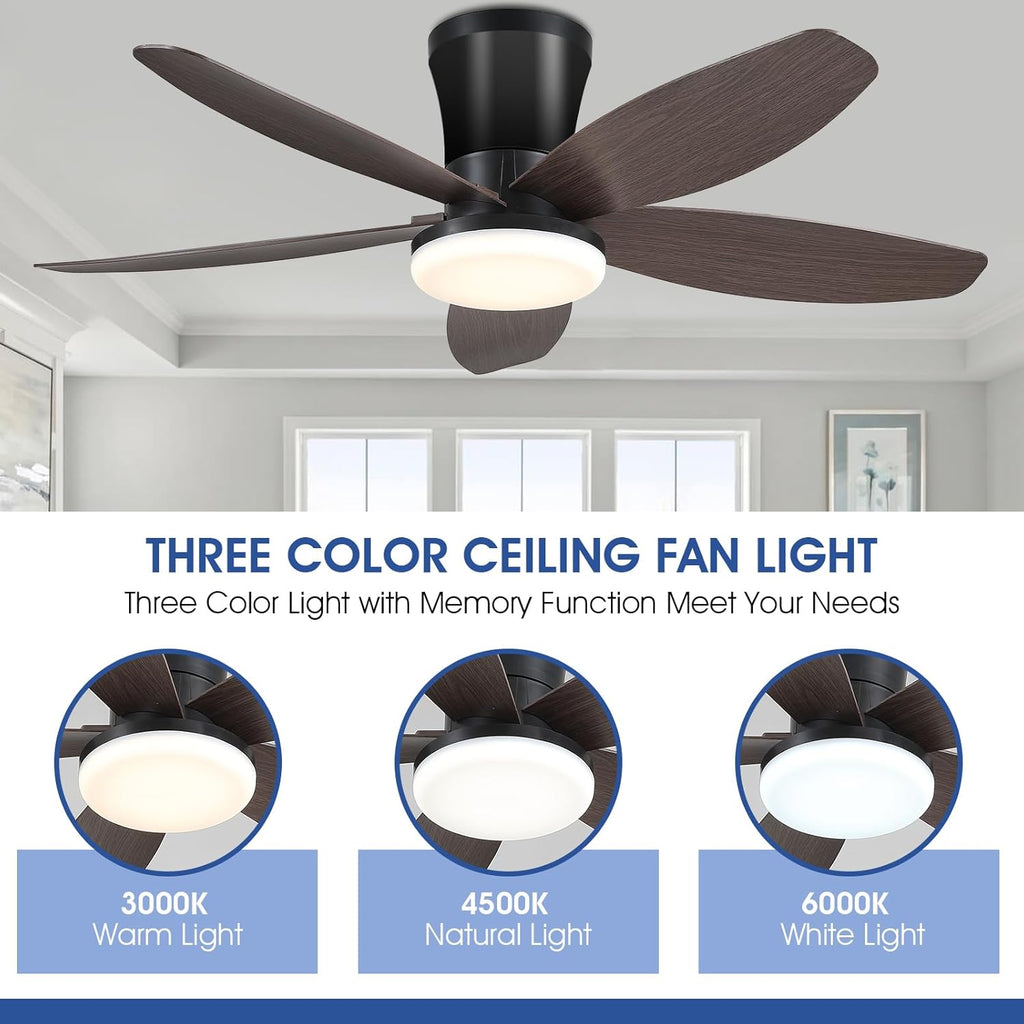 Ceiling Fans with Lights-36 Low Profile Ceiling Fan with Light and Remote/APP Control,Flush Mount,DC Reversible,LED Dimmable Modern Ceiling Fans for Bedroom,Indoor/Outdoor Patio Use(Brown) A101-B0CZHCKBL4