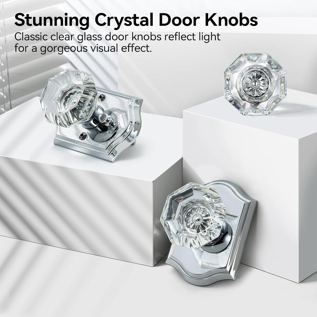 Chrome Crystal Door Knob Interior, Privacy Glass Door Knob, 1Pack