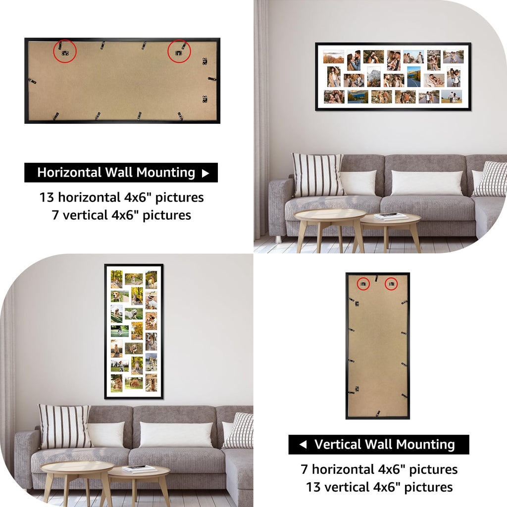 Collage Picture Frame 4x6, 20 Opening Black Large Photo Frame for Multiple 4 by 6 inch Pictures for Wall