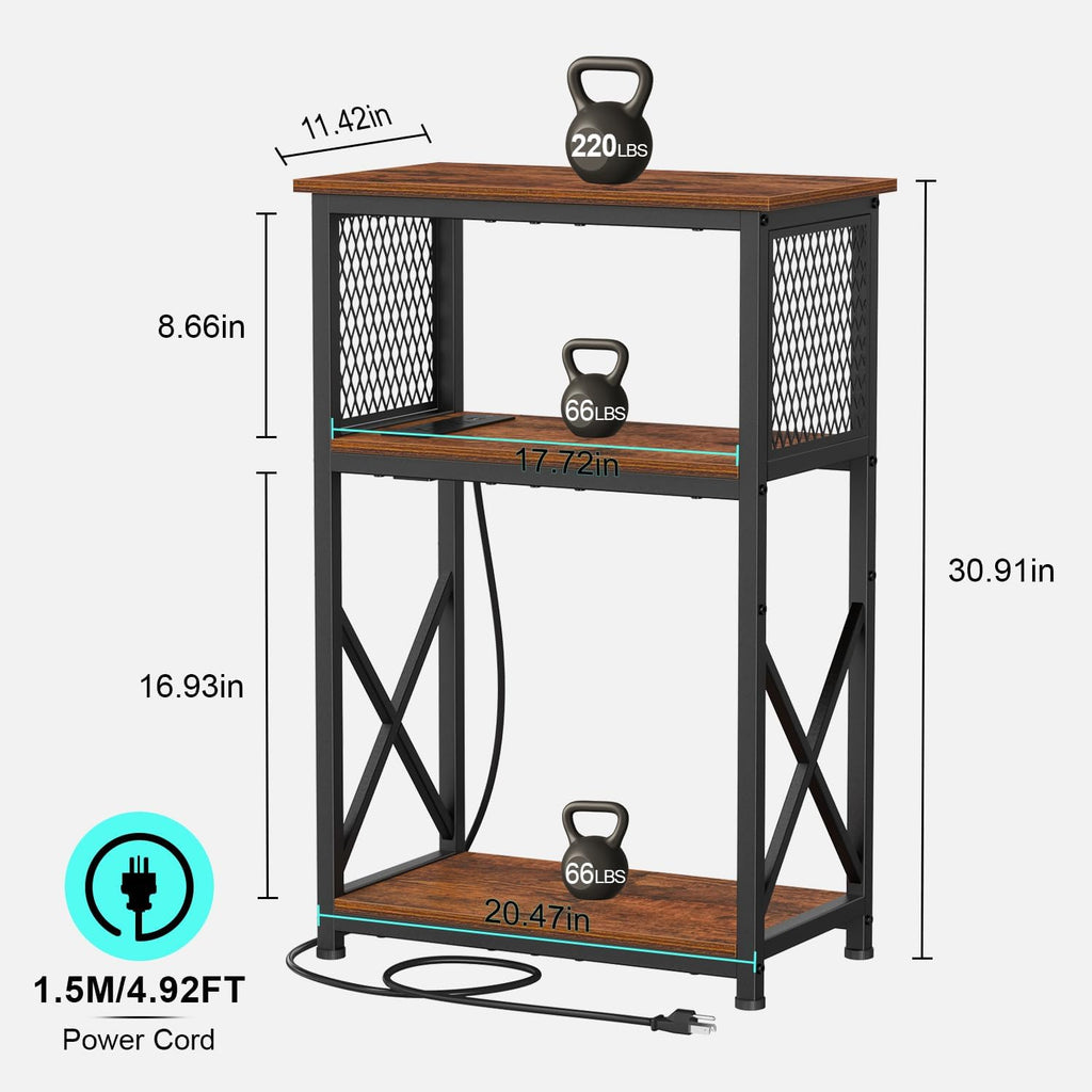 10 Gallon Fish Tank Stand with Power Outlets, Aquarium Stand with Storage, 3 Tier Heavy Metal Reptile Tank Stand Fish