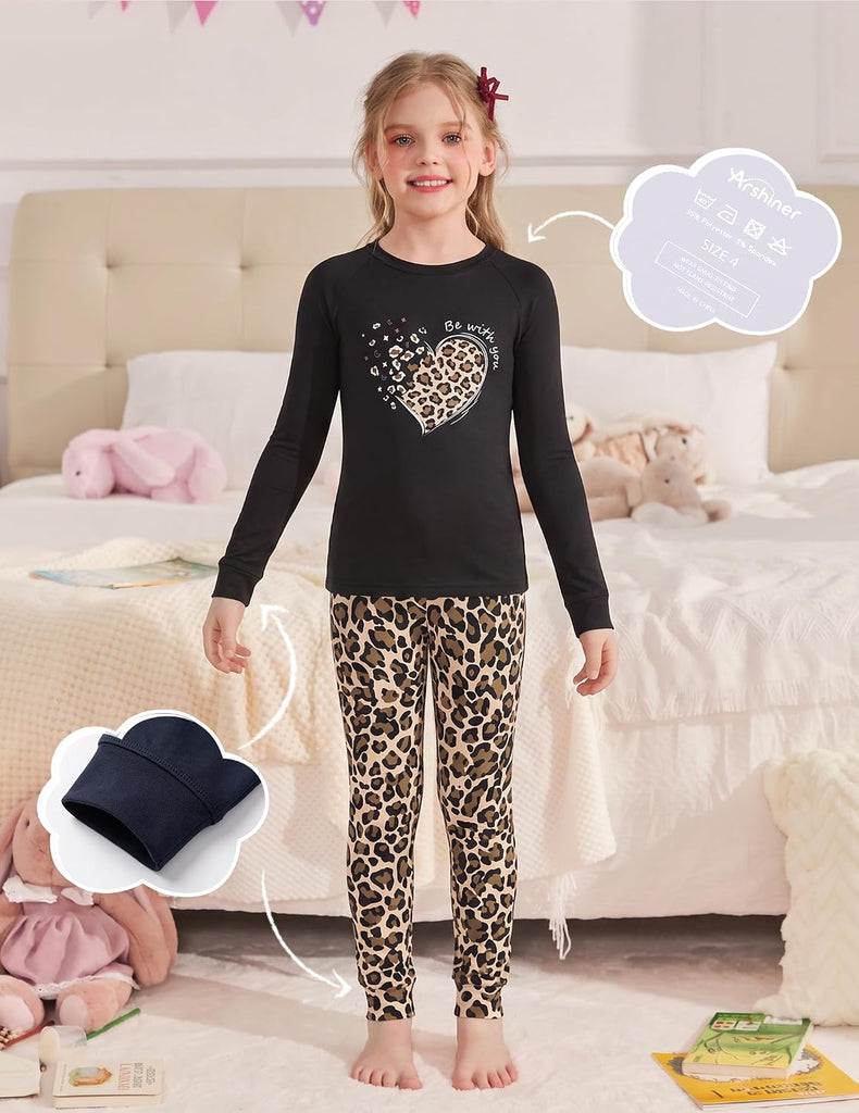 Girls Pajamas Long Sleeve Snug Fit Pjs Set Kids Cute Sleepwear