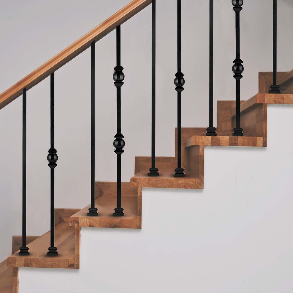 1/2" Square Hollow Black Steel Interior Stair Baluster - 44" Long - Double Ball/Sphere (Pack of 12)