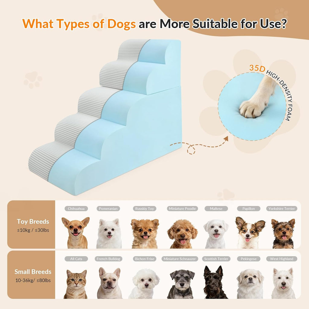 Dog Stairs for High Beds Up to 30" H with Tunnel, Extra Height 27.5" 5-Step Pet Steps for Small Dogs and Cats