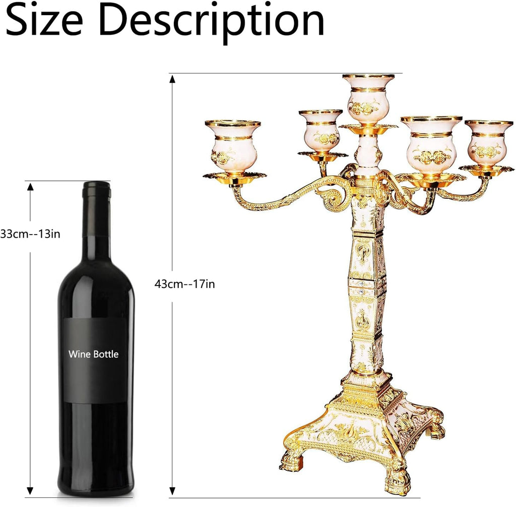 Metal Candelabra 17" Height, Candle Holder with 5 Arms,Antique Bronze Furnish Candle Holder, Centerpiece,Wedding