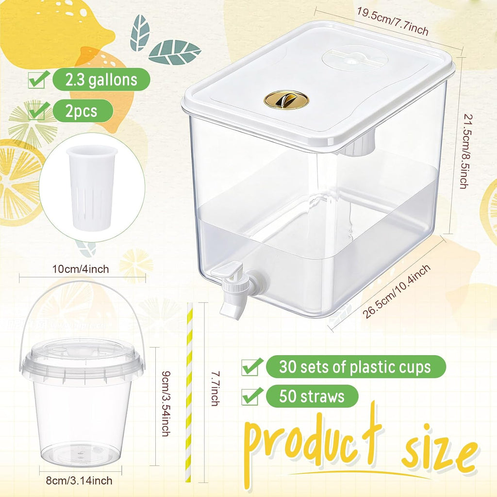 Lemonade Stand Supplies Include 2 Pack 2.3 Gallon Iced Beverage Dispenser with Spigot 30 Sets 16 oz Lemonade - Set of 2