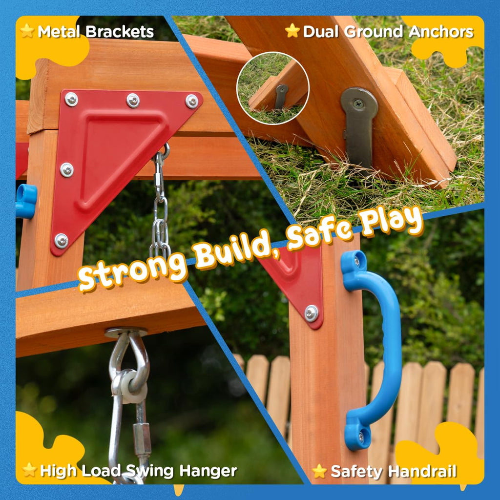 Playground Cedar Wooden Swing Sets for Backyard with Monkey Bar