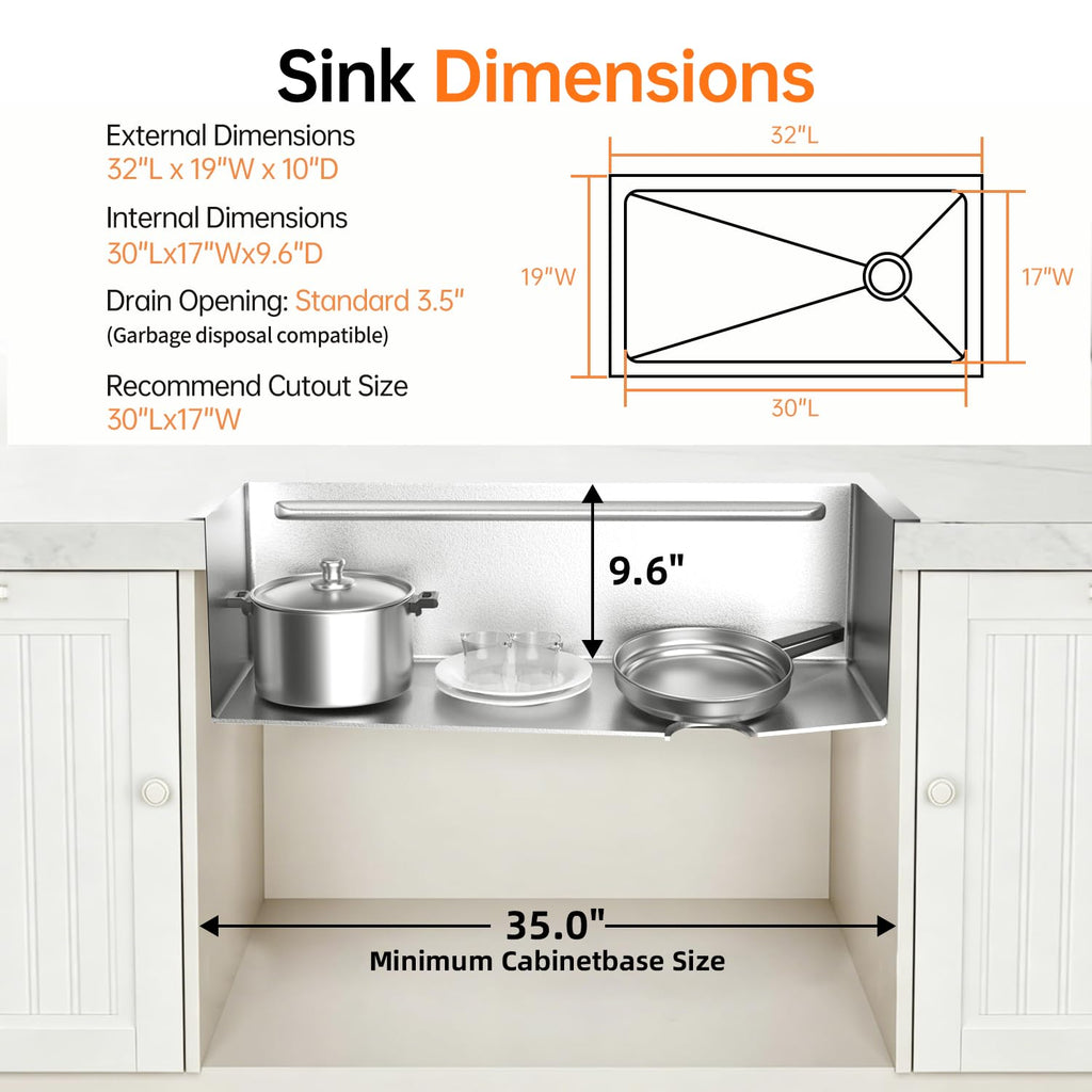 32 Inch Undermount Workstation 16 Gauge 304 Stainless Steel Single Bowl Kitchen Sink Handmade Smart Sinks with